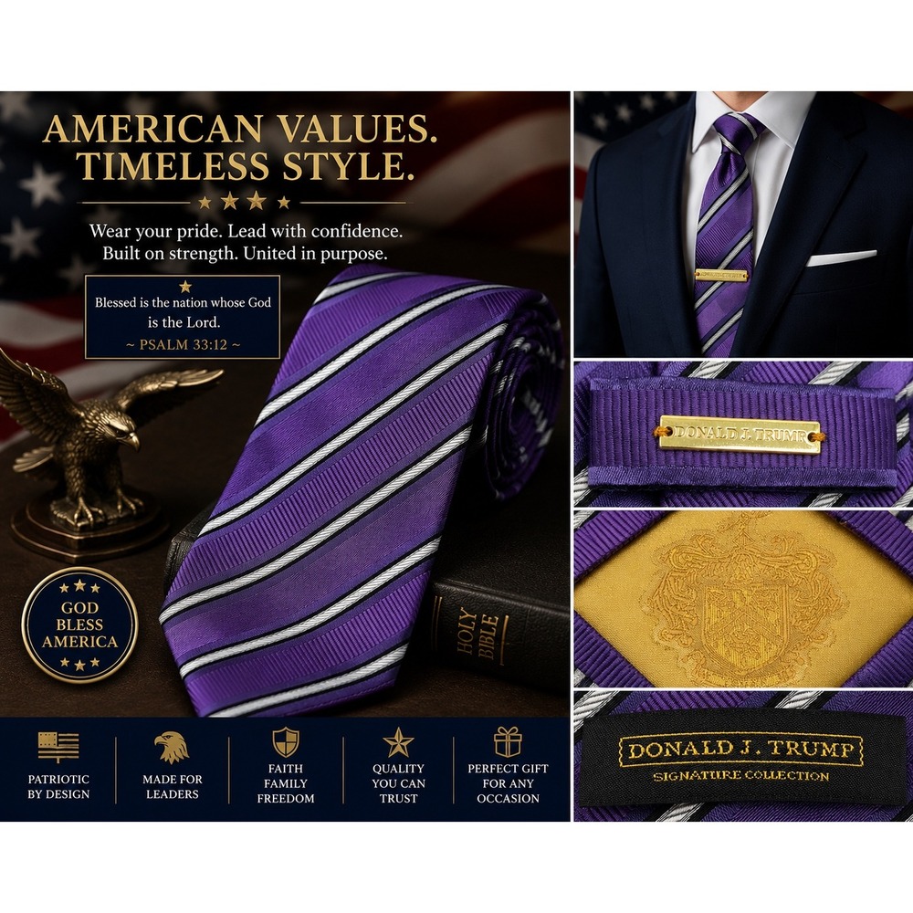Donald J. Trump Signature Collection Purple Striped Silk Necktie Designer Tie